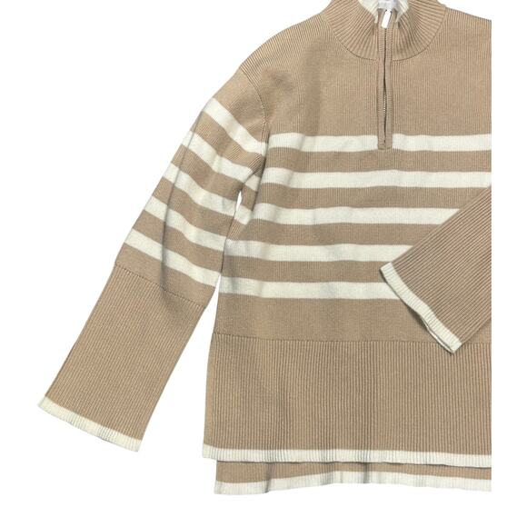 For the Republic Sweater Women M NWT Khaki Ivory Mock Neck 1/4 Zip Pullover - Picture 4 of 7